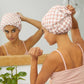 KITSCH - Satin Lined Flexi Shower Cap - Terracotta Checker